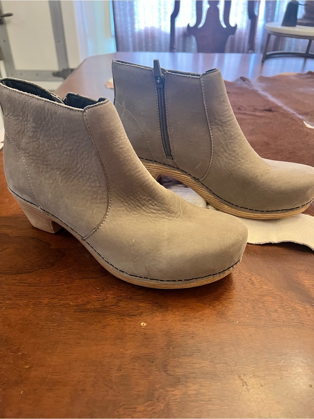 Dansko Taupe Leather Ankle Booties with Side Zip